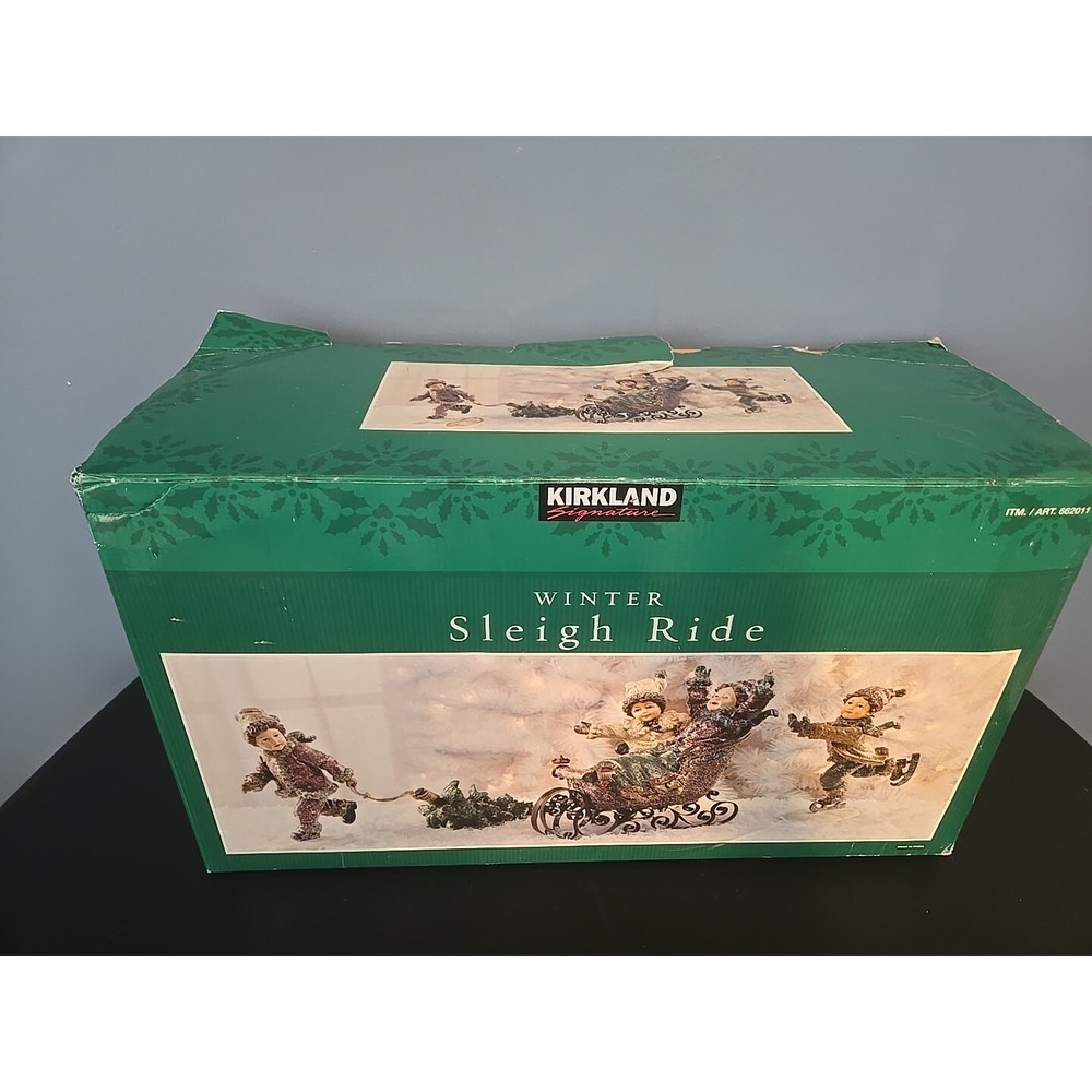Kirkland Winter Kids Sleigh Ride Christmas Tabletop Centerpiece Set 4 pc Vtg